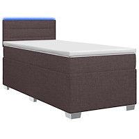 vidaXL Boxspring säng med madrass och LED Mörkbrun 90 x 190 cm Tyg
