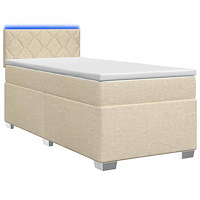 vidaXL Boxspring säng med madrass och LED Gräddvit 100 x 200 cm Tyg