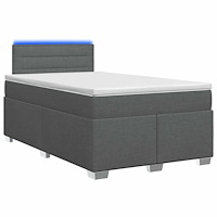 vidaXL Boxspring säng med madrass och LED Mörkgrå 120 x 200 cm Tyg