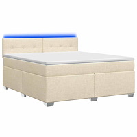 vidaXL Boxspring säng med madrass och LED Gräddvit 160 x 200 cm Tyg