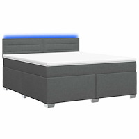 vidaXL Boxspring säng med madrass och LED Mörkgrå 180 x 200 cm Tyg
