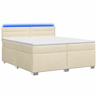 vidaXL Boxspring säng med madrass och LED Gräddvit 200 x 200 cm Tyg