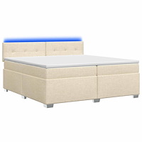 vidaXL Boxspring säng med madrass och LED Gräddvit 200 x 200 cm Tyg