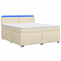 vidaXL Boxspring säng med madrass och LED Gräddvit 200 x 200 cm Tyg