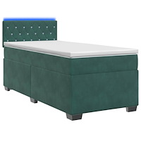 vidaXL Boxspring säng med madrass och LED Mörkgrön 100 x 200 cm Sammet