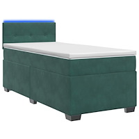 vidaXL Boxspring säng med madrass och LED Mörkgrön 100 x 200 cm Sammet