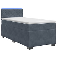 vidaXL Boxspring säng med madrass och LED Mörkgrå 100 x 200 cm Sammet