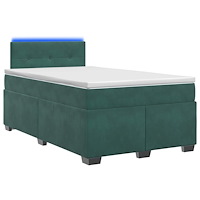 vidaXL Boxspring säng med madrass och LED Mörkgrön 120 x 200 cm Sammet