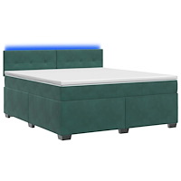 vidaXL Boxspring säng med madrass och LED Mörkgrön 160 x 200 cm Sammet