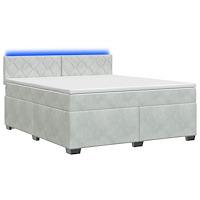 vidaXL Boxspring säng med madrass och LED Ljusgrå 180 x 200 cm Sammet