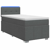 vidaXL Boxspring säng med madrass och LED Mörkgrå 90 x 190 cm Tyg