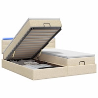 vidaXL Ottoman-säng med madrass och LED Gräddvit 200 x 200 cm Tyg