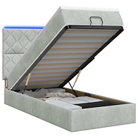 vidaXL Ottoman-säng med madrass och LED Ljusgrå 90 x 200 cm Sammet