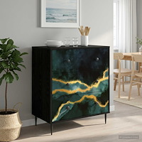 vidaXL Kommode WIJHE Teal marmortryck 66 x 36,5 x 76 cm Svart ek