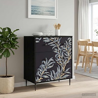 vidaXL Kommode DOKKUM Blå ormbunkstryck 66 x 36,5 x 76 cm Svart ek