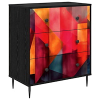 vidaXL Kommode HEESCH Färgglad blocktryck 66 x 36,5 x 76 cm Svart ek