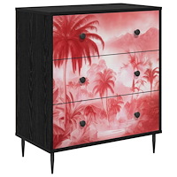 vidaXL Kommode AACHEN Rosa palmträdtryck 66 x 36,5 x 76 cm Svart ek