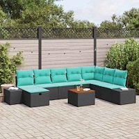 vidaXL Trädgårdsoffset 9 st Svart Poly rattan