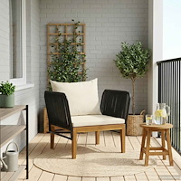 vidaXL Trädgårdskarmstol med kuddar Massivt akaciahus och rep Naturlig
