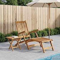 vidaXL Fällstol med bord Naturlig Massivt teakträ