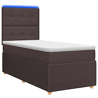 vidaXL LED sängram med madrass med huvudgavel Mörkbrun 90 x 200 cm Tyg