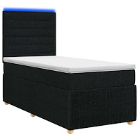vidaXL LED sängram med madrass med huvudgavel Svart 100 x 200 cm Tyg