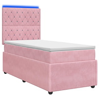 vidaXL LED sängram med madrass med huvudgavel Rosa 90 x 200 cm Sammet
