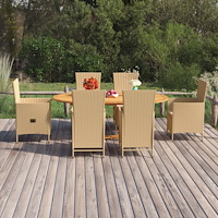 vidaXL Matgrupp för trädgården 7 delar konstrotting beige