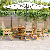 vidaXL Matgrupp för trädgården 7 delar beige konstrotting/massivt trä