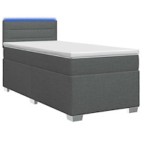 vidaXL Boxspring säng med madrass och LED Mörkgrå 90 x 200 cm Tyg