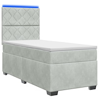 vidaXL Boxspring säng med madrass och LED Ljusgrå 90 x 190 cm Sammet