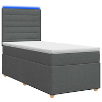 vidaXL LED sängram med madrass med huvudgavel Mörkgrå 90 x 190 cm Tyg