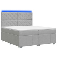vidaXL LED sängram med madrass med huvudgavel Ljusgrå 200 x 200 cm Tyg