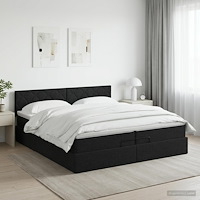 vidaXL Ottoman säng med madrass med huvudgavel Svart 200 x 200 cm Tyg