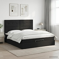 vidaXL Ottoman säng med madrass med huvudgavel Svart 180 x 200 cm Tyg