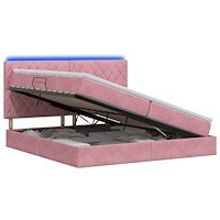 vidaXL LED förvaringssäng med madrass Rosa 200 x 200 cm Sammet