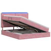 vidaXL LED förvaringssäng med madrass Rosa 160 x 200 cm Sammet