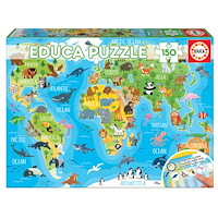Educa Puzzle Educa pussel Världskarta djur 150