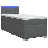 vidaXL Boxspring säng med madrass och LED Mörkgrå 100 x 200 cm Tyg