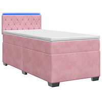 vidaXL Boxspring säng med madrass och LED Rosa 90 x 200 cm Sammet