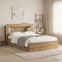 vidaXL Sängram med förvaring och huvudgavel Artisan-ek 140 x 190 cm