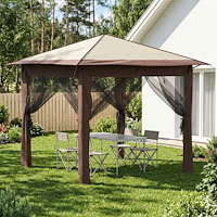 vidaXL Paviljong med 4 sidoväggar 2,6 x 2,6 m Kräm och brun