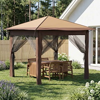vidaXL Paviljong med 4 sidoväggar 2,6 x 2,6 m Beige och brun