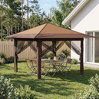 vidaXL Paviljong med 4 sidoväggar 3,3 x 3,3 m Beige och brun