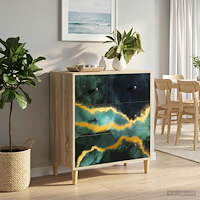 vidaXL Kommode WIJHE Teal marmortryck 66 x 36,5 x 75 cm Sonoma-ek