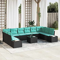 vidaXL Trädgårdsoffset 10 st 9-Antal sittplatser Svart och turkos