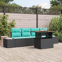vidaXL Trädgårdsoffset 5 st Svart Poly rattan
