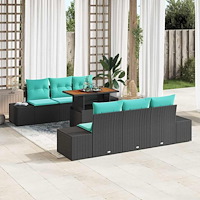 vidaXL Trädgårdsoffset 7 st Svart Poly rattan