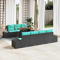 vidaXL Trädgårdsoffset 8 st Svart Poly rattan