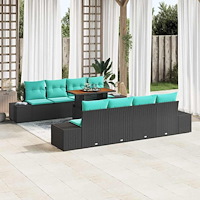 vidaXL Trädgårdsoffset 9 st Svart Poly rattan